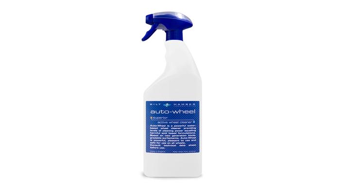 Best car cleaning products Bilt Hamber Auto Wheel Cleaner product image of a white bottle with a blue spray applicator.