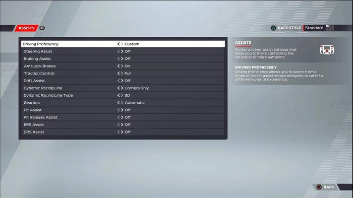 F1 22 Difficulty assist settings