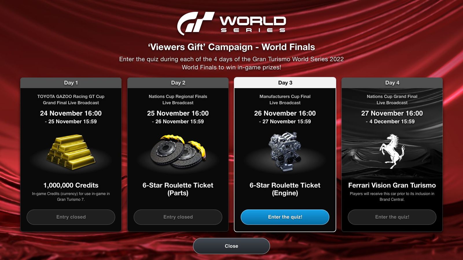 Gran Turismo 7 Viewers Gift campaign