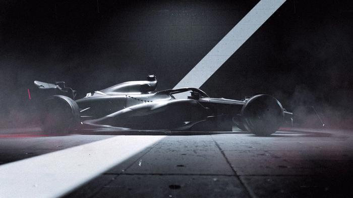 A blank F1 car in profile