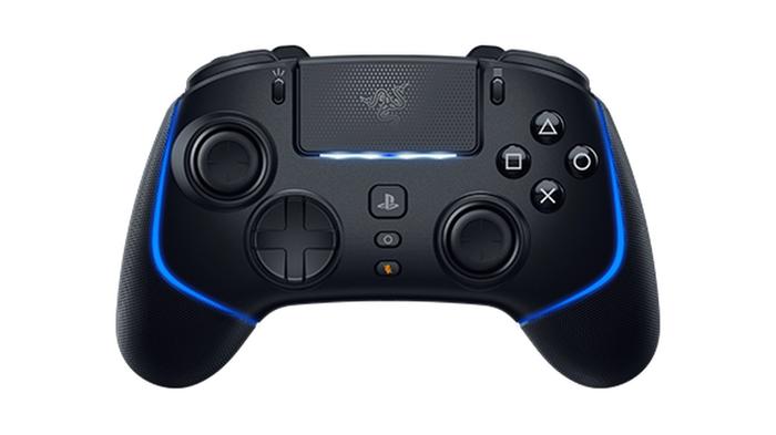 Best controller for F1 23 - Razer Wolverine V2 Pro product image of a black gamepad with blue lights and accents.