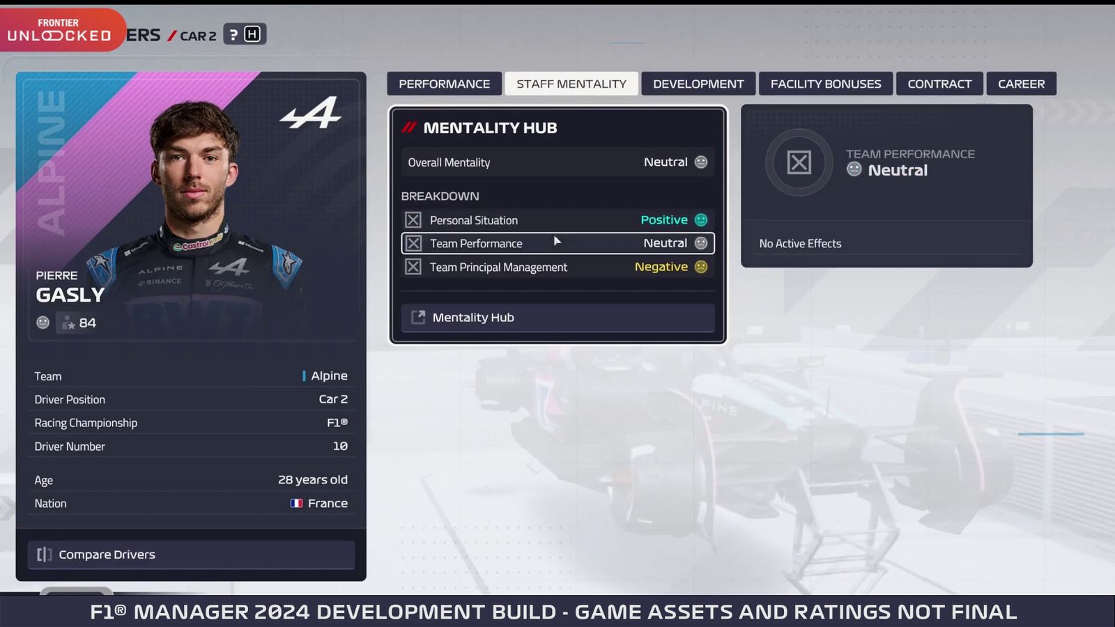 F1 Manager 2024 Pierre Gasly driver mentality