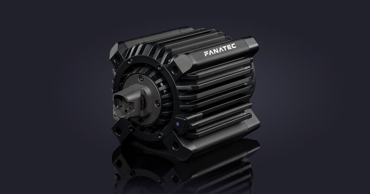 An all-black Direct Drive wheel base with Fanatec branding in white across the side.