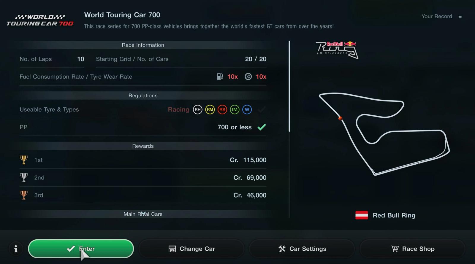 GT7 weekly challenges World Touring Car 700