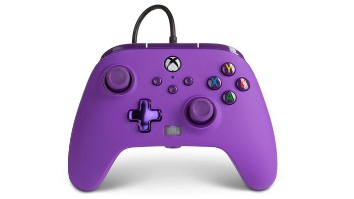 Best controller for F1 23 - PowerA Enhanced product image of a Royal Purple gamepad with metallic buttons.
