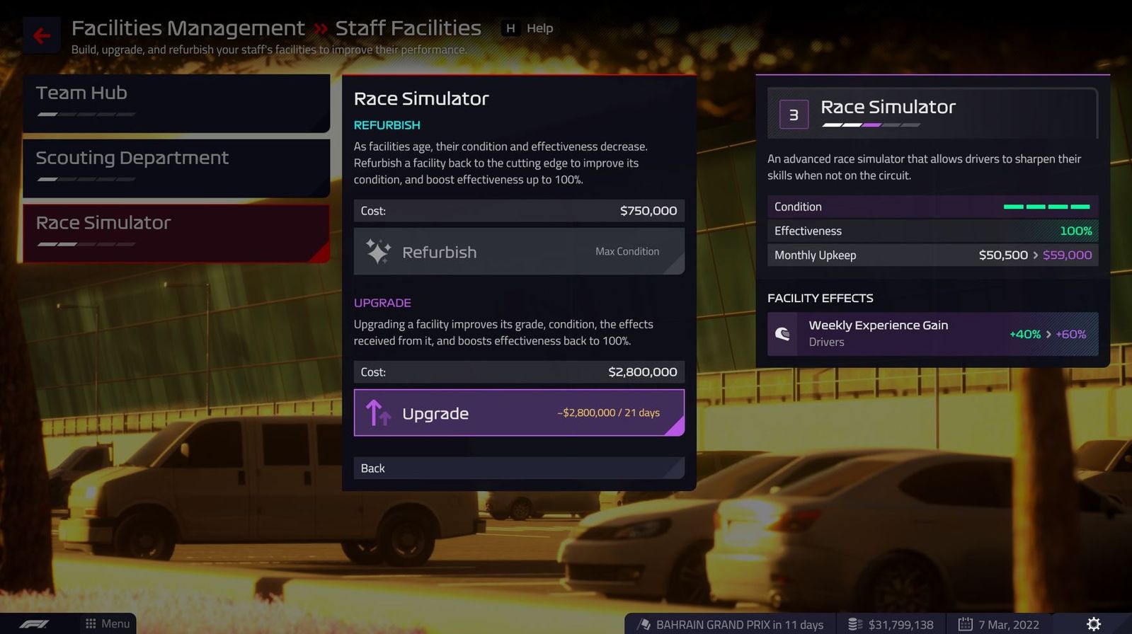 F1 Manager 2022 beginners guide facilities