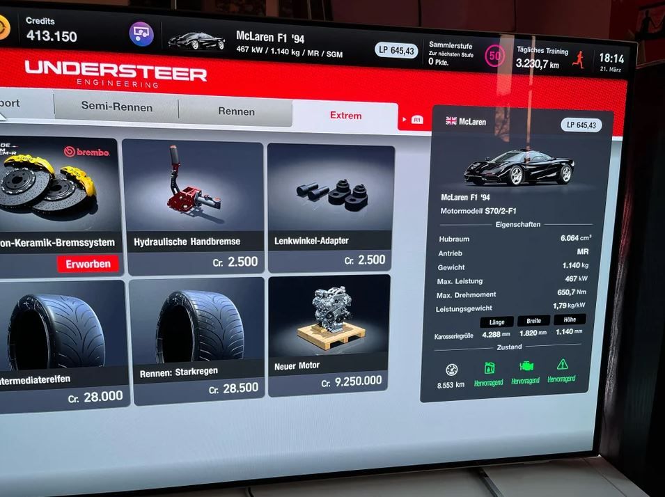 The cost of upgrades for the McLaren F1 '94 in Gran Turismo 7