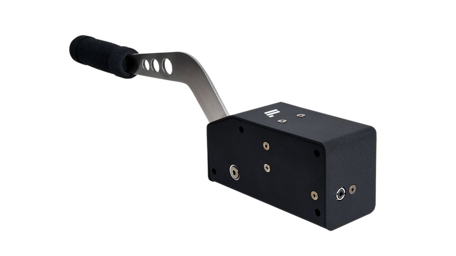 Fanatec ClubSport Handbrake V1.5 product image of a black metal handbrake featuring a silver handle shaft.
