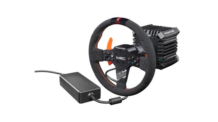 Best racing wheel - Fanatec CSL DD product image of a black wheel with orange accents.