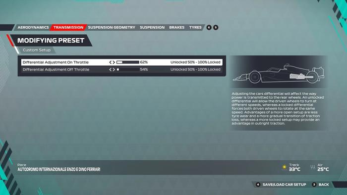 F1 22 Imola setup transmission
