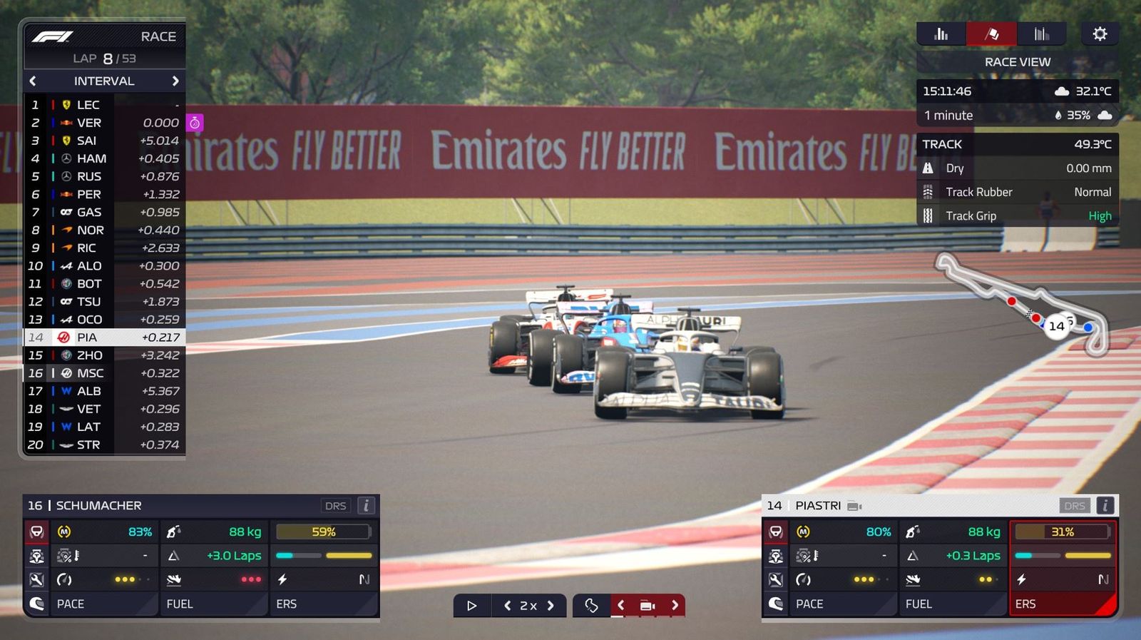 F1 Manager 2022 weather in race view