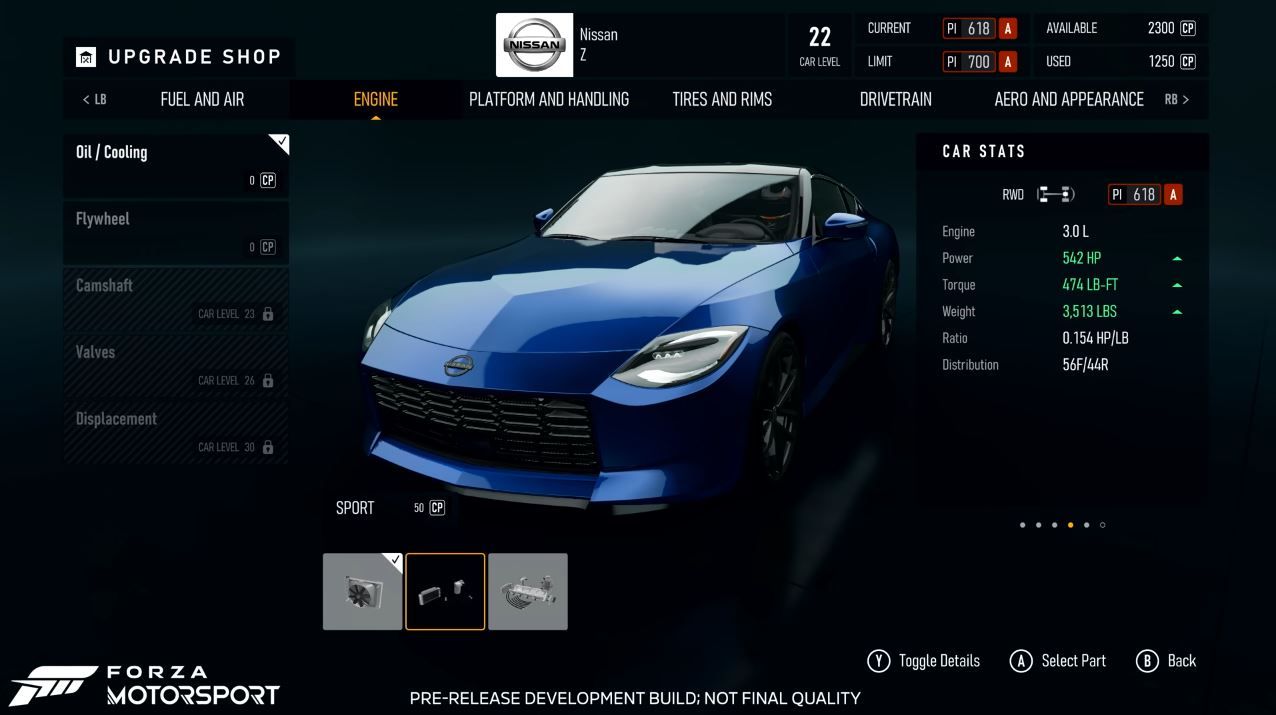 The upgrade shop in Forza Motorsport