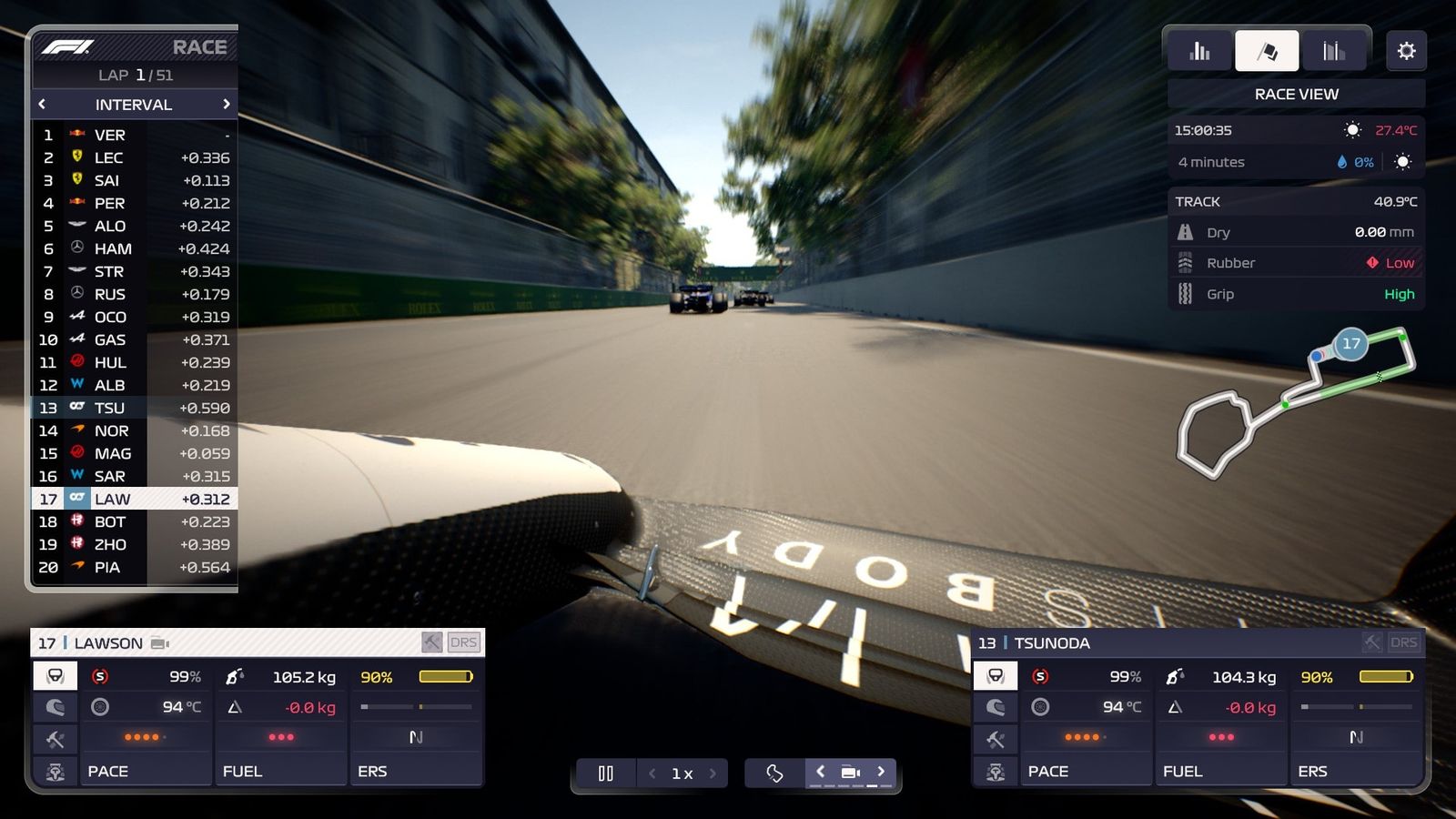 Riding on board with Liam Lawson on his front wing camera at Baku in F1 Manager 2023