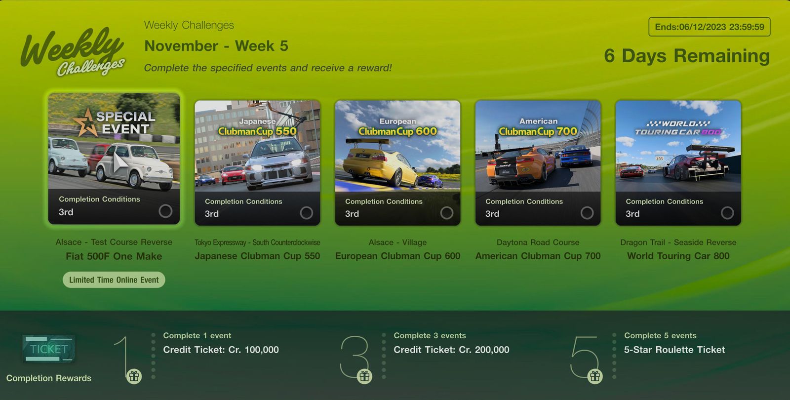 Gran Turismo 7 Weekly Challenges 30 November 2