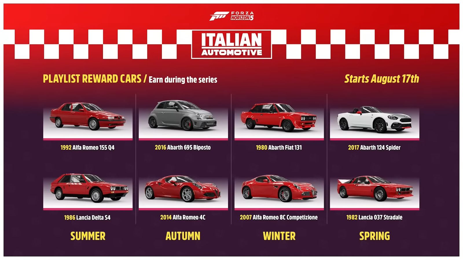 Forza Horizon 5 Italian Automotive Playlist reward cars