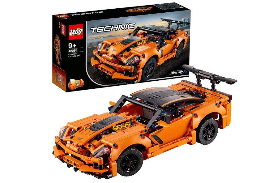 LEGO Technic Chevrolet Corvette ZR1 product image of a bright orange Corvette with black details.