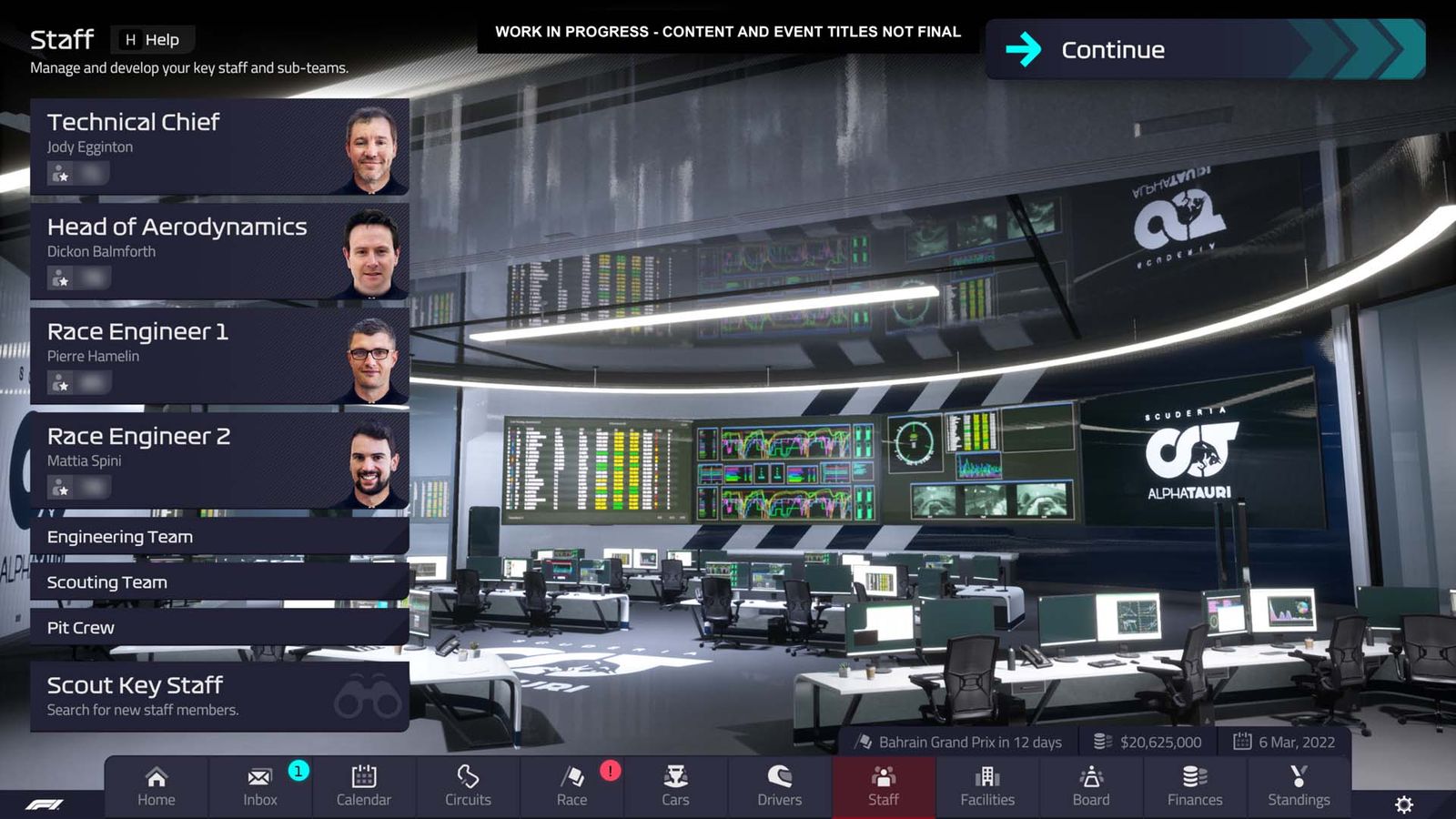 F1 Manager 2022 screenshot staff overview