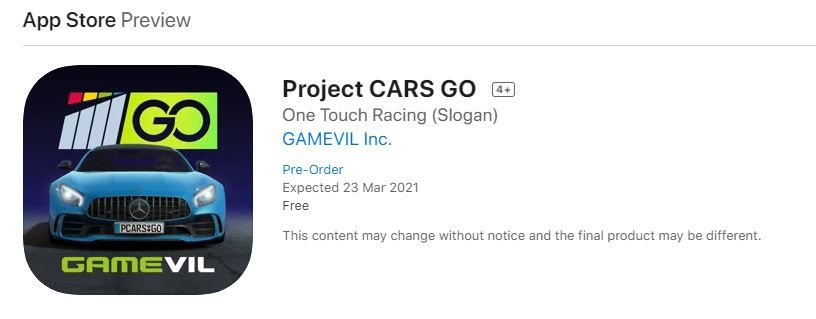 app store project cars go release date