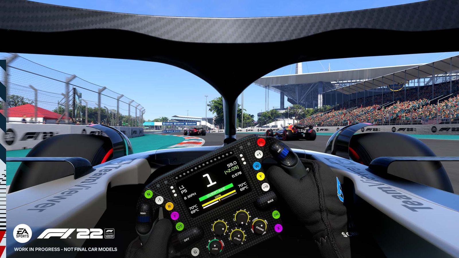 A cockpit cam image from a Mercedes in F1 22