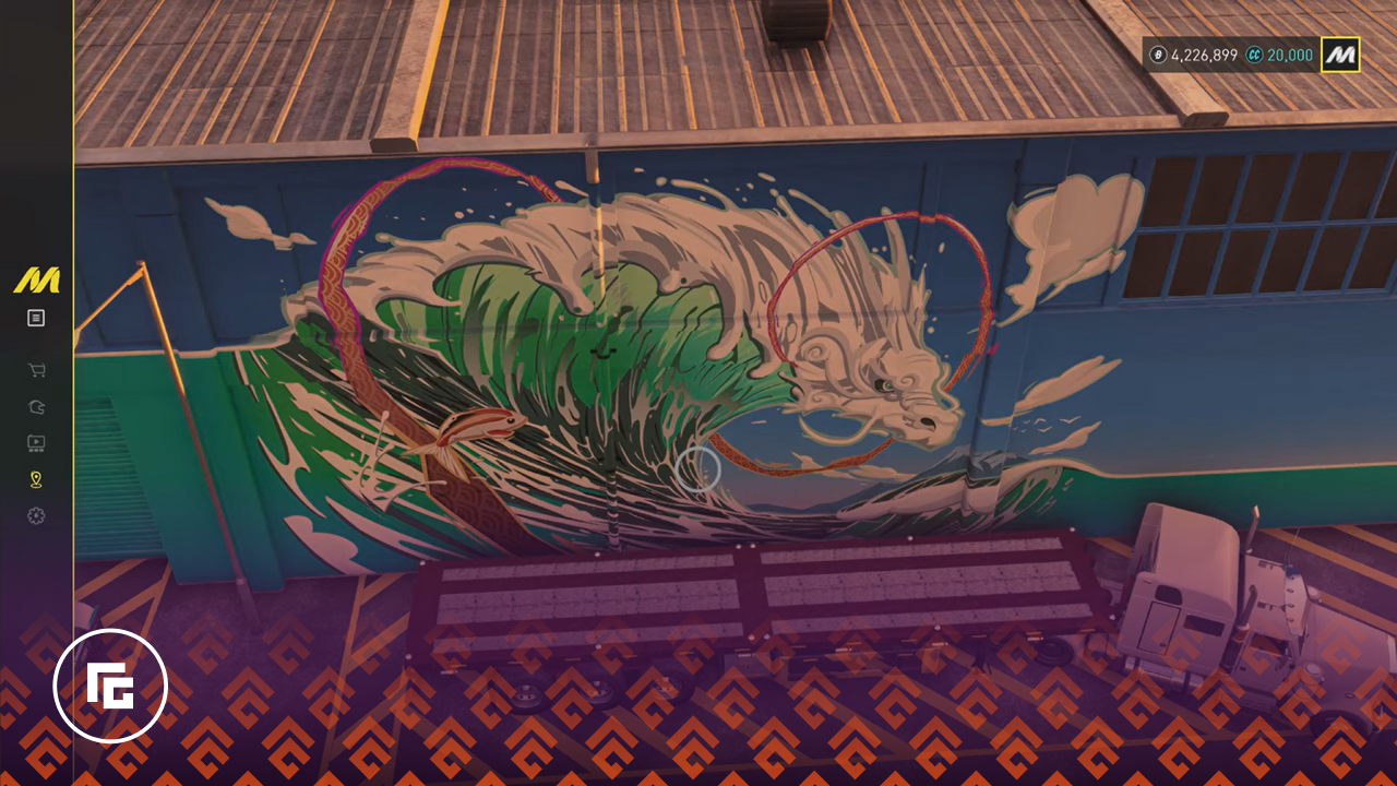 An ocean mural of a wave shaped like a dragon in The Crew Motorfest.