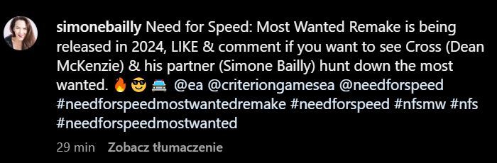 Need for Speed Most Wanted remake Simone Bailly Tweet