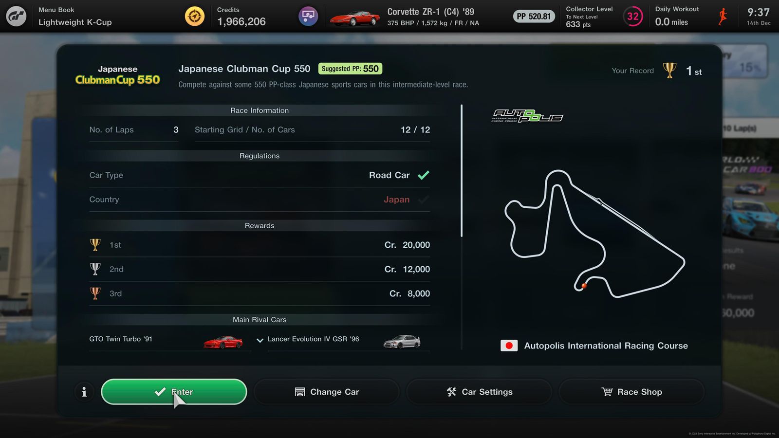 GT7 Weekly Challenges 14 December Japanese Clubman Cup 550