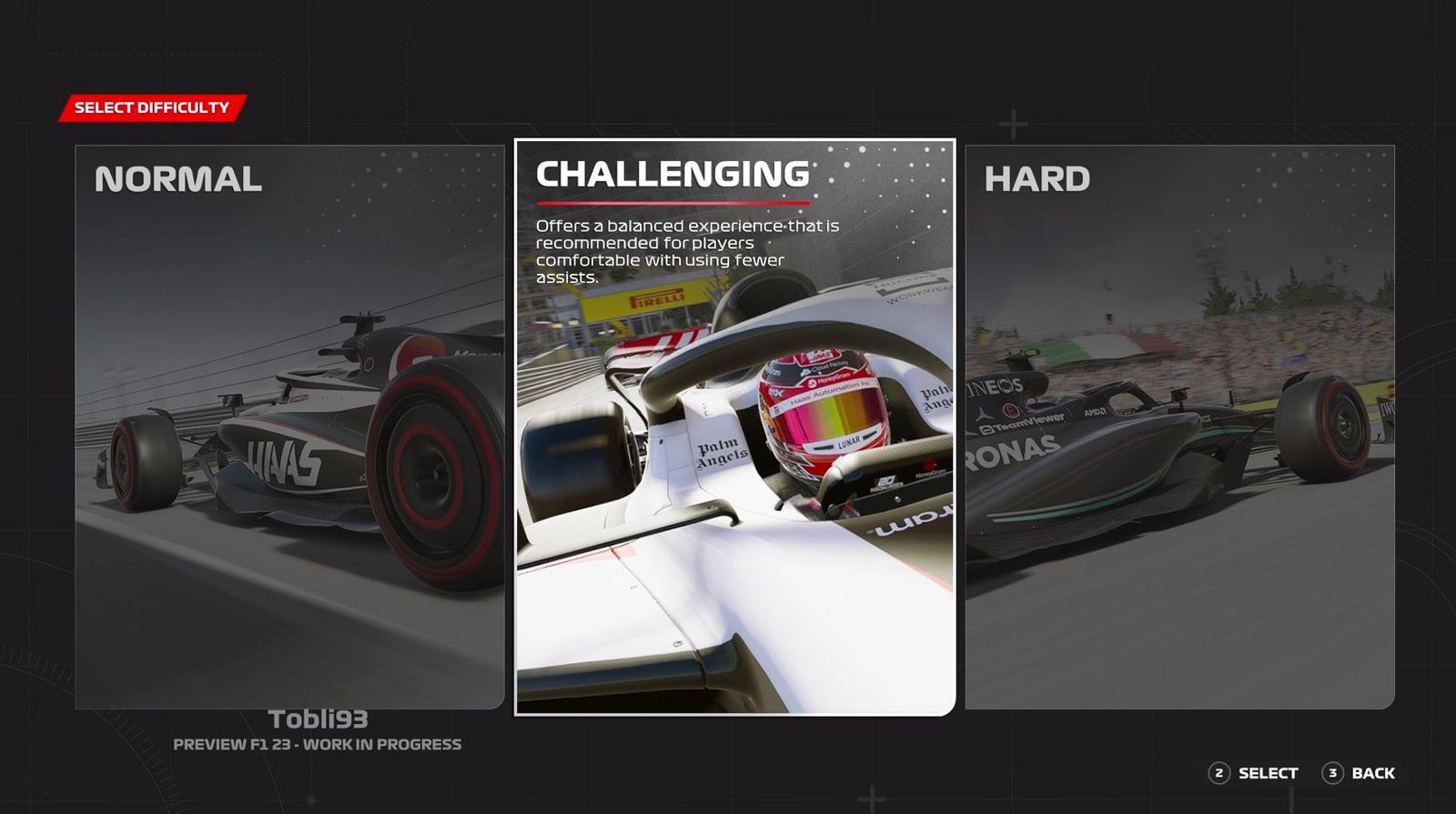 The difficulty options in F1 23 Braking Point