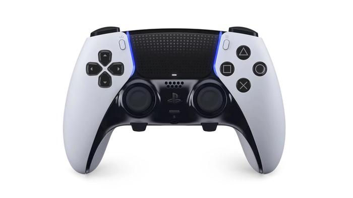 Best controller for F1 23 - PlayStation DualSense Edge product image of a white and black gamepad with blue lighting.