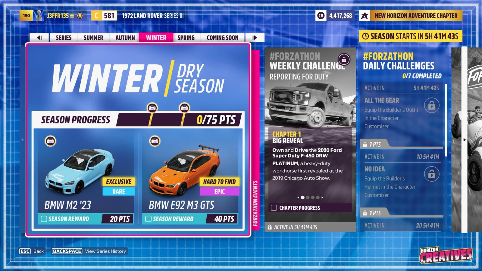 Forza Horizon 5 Horizon Creatives Winter Progress Cars