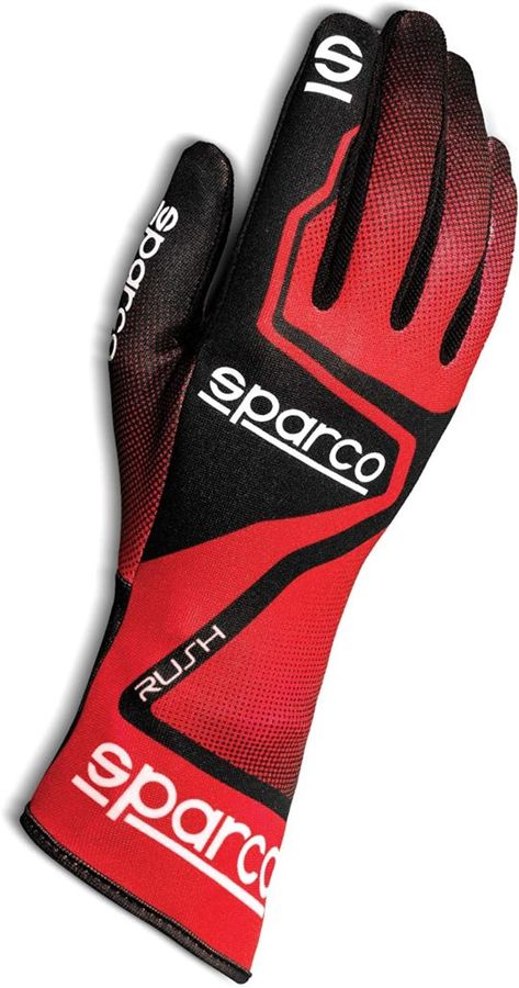 Sparco Rush product image of a black and red glove featuring white details and branding.