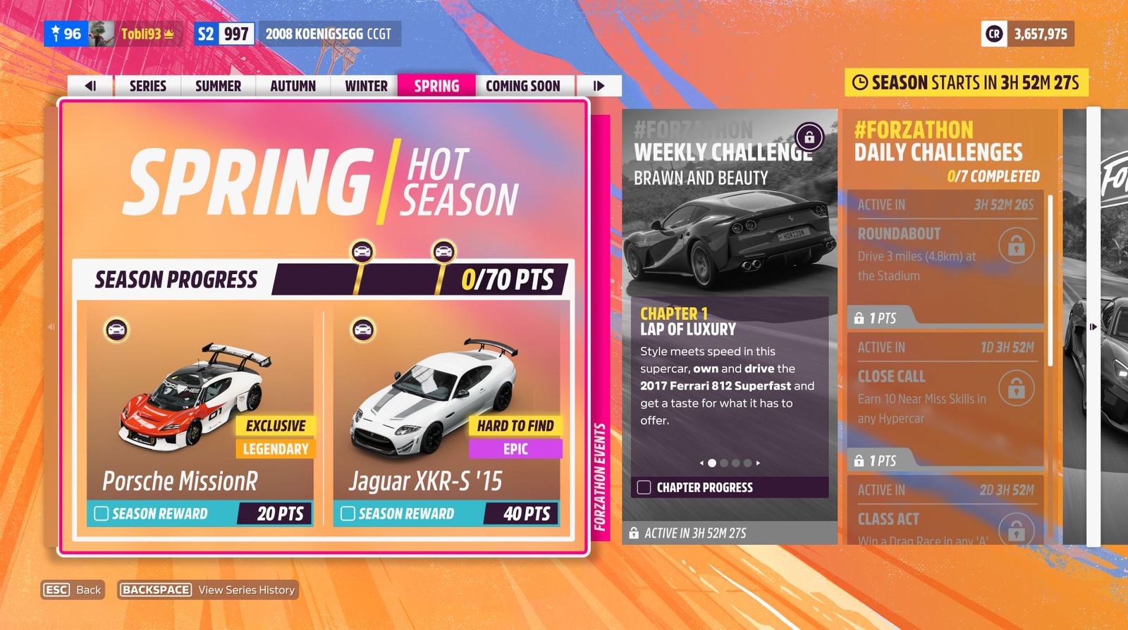 the Season Progress cars you can win in the High Performance Spring festival playlist