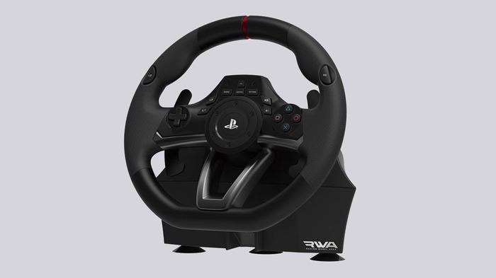 Best wheel for F1 2022 Hori product image of a black wheel with the Playstation logo in the centre.