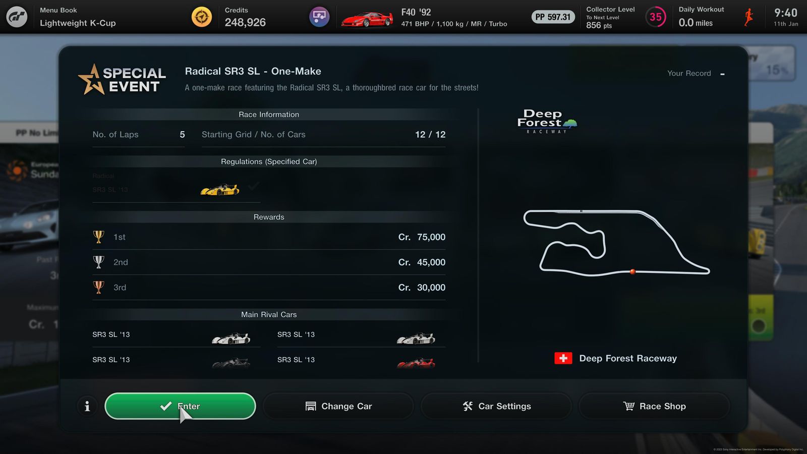 Gran Turismo 7 Weekly Challenges 11 January Radical SR3 SL One Make Special Event
