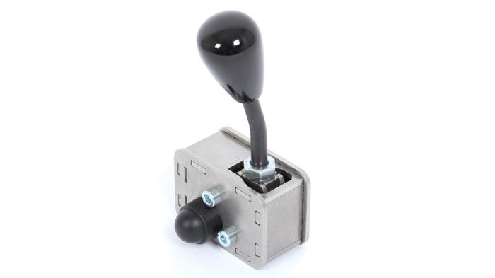 Best sim racing shifter Heusinkveld product image of a grey and black gear stick.