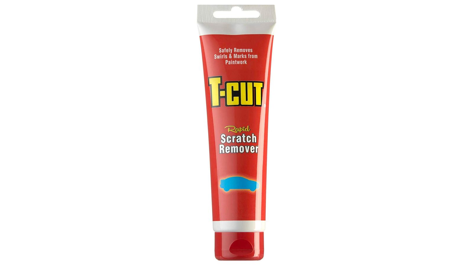 T-Cut Rapid Scratch Remover product image of a red tube bottle with a yellow label.