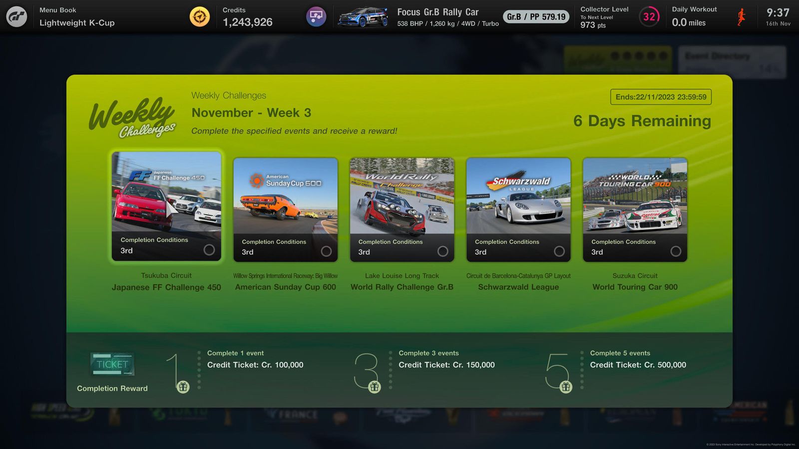Gran Turismo 7 Weekly Challenges 16 November events