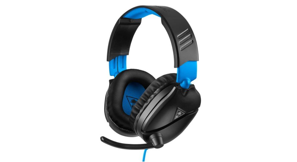 Turtle Beach Recon 70 product image of a black and blue gaming headset.