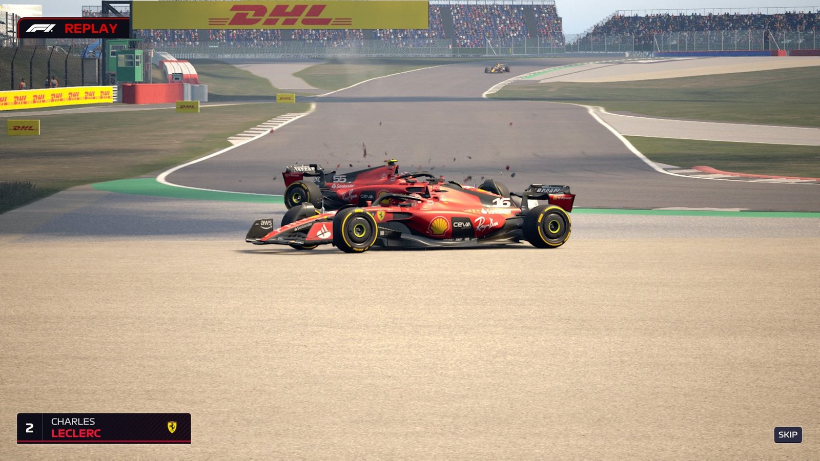 The two Ferraris collide at Silverstone in F1 Manager 2023