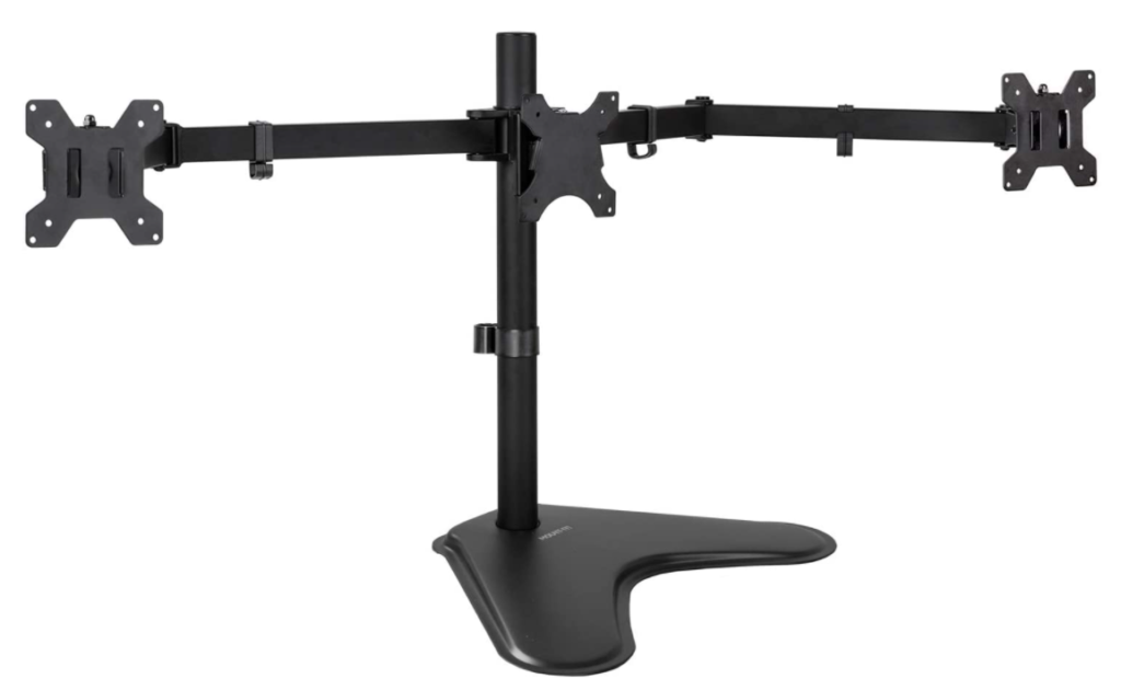 Mount-it! Triple Monitor Stand product image of a black adjustable triple-monitor stand.