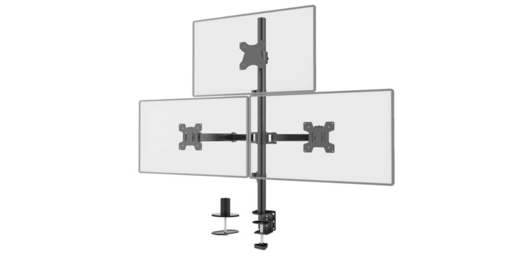 WALI Triple Monitor Desk Mount product image of a vertical triple monitor stand.