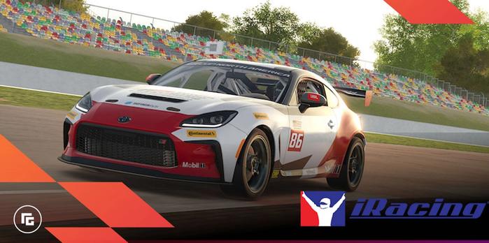 In-game iRacing image of a white and red Toyota racing on a track.