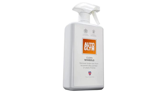 Best alloy wheel cleaner Autoglym product image of a white spray bottle with an orange label.