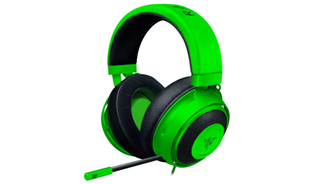 Razer Kraken product image of a green over-ear headset with black earcups.