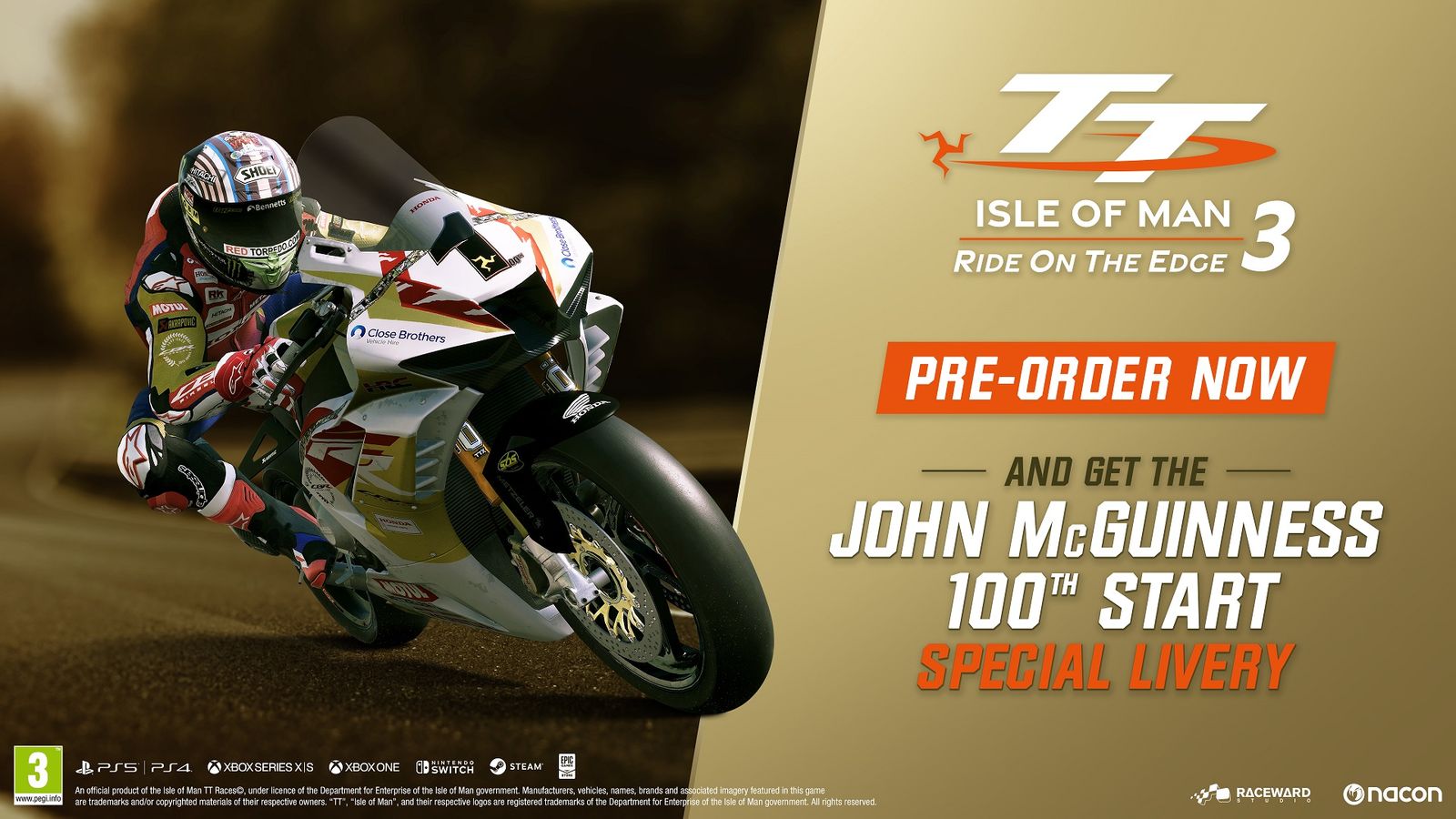 TT Isle of Man Ride on the Edge 3 pre-order bonus John McGuinness 100th Start Special Livery