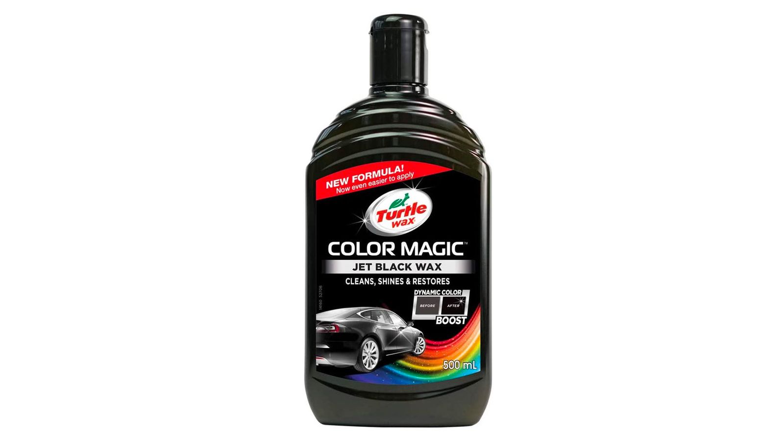 Turtle Wax Colour Magic product image of a black bottle with a label featuring a black car and a rainbow pattern.