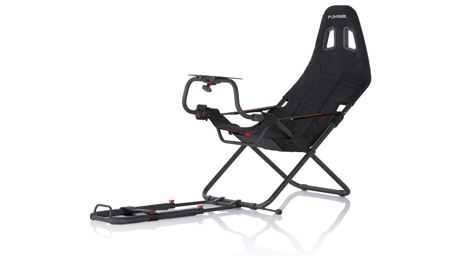 Playseat Challenge product image of a black bucket seat connected to a wheel mount.