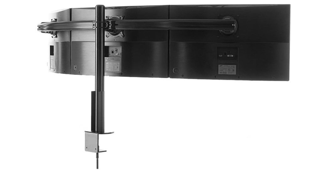 ECHOGEAR 3 Monitor Desk Stand product image of a black curved triple monitor stand.