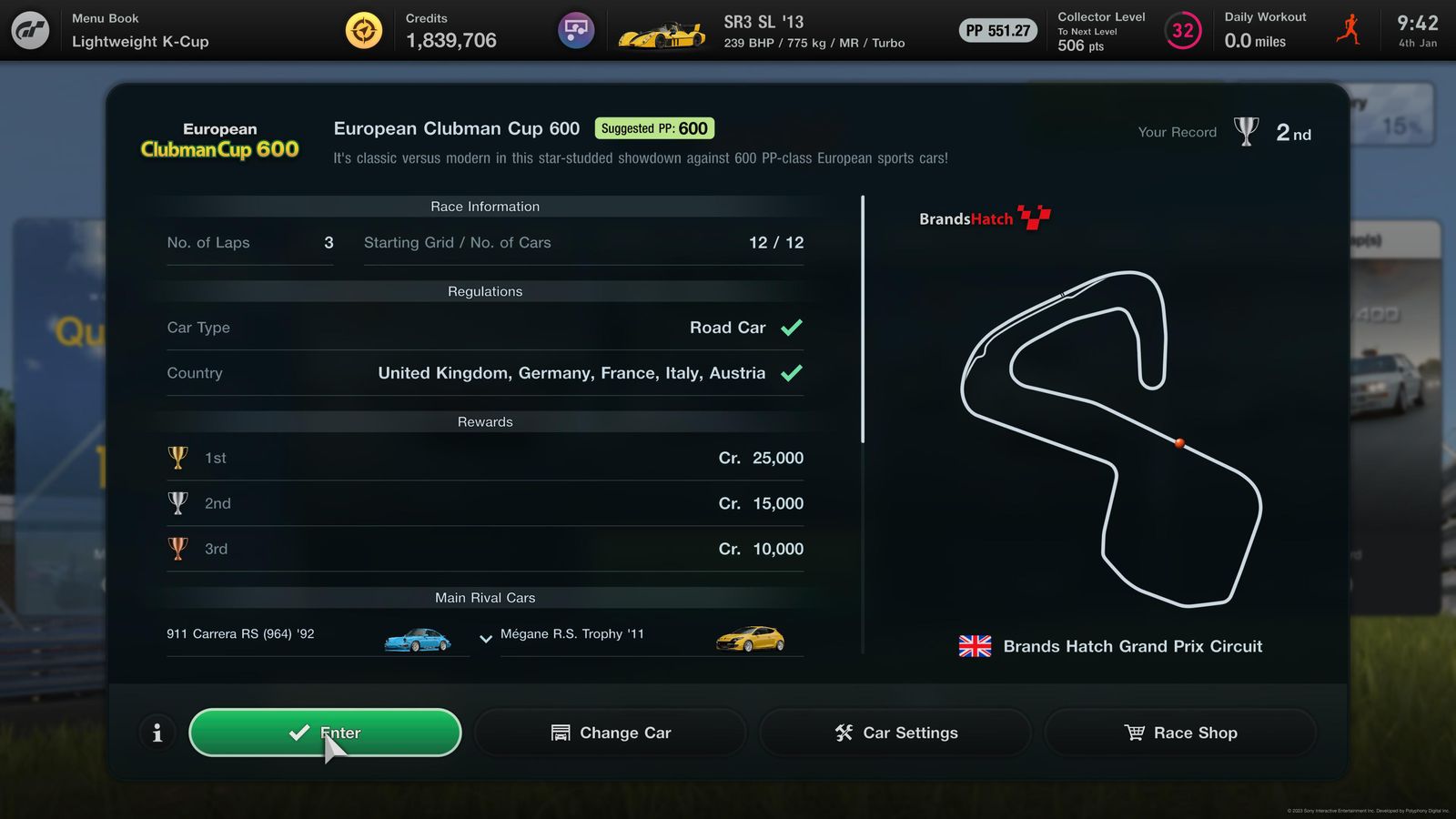 GT7 weekly challenges 4 January European Clubman Cup 600