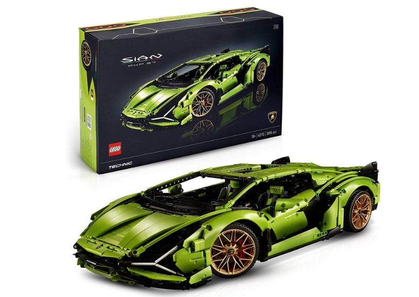 LEGO Technic Lamborghini Sián FKP 37 product image of a bright green Sián model.